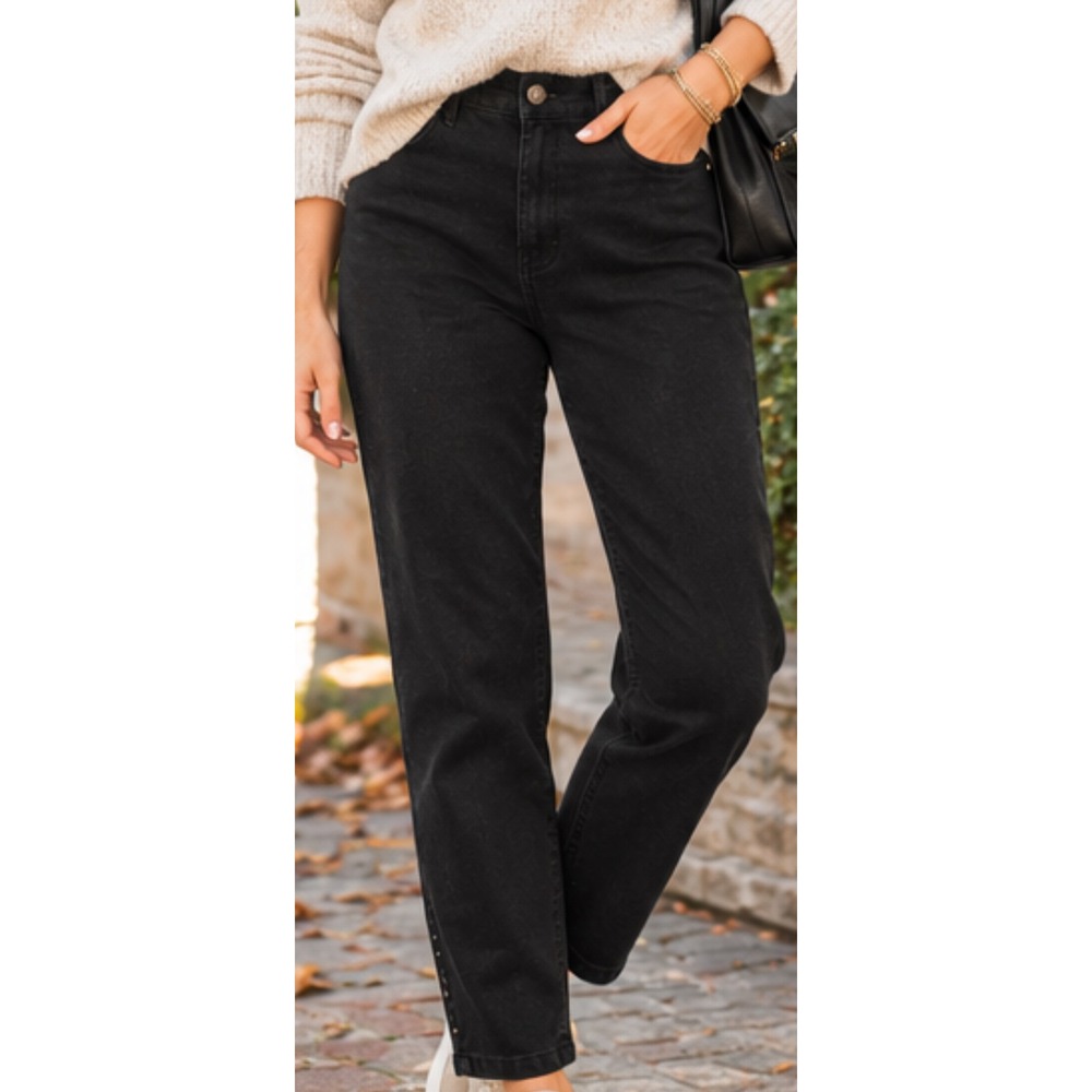 Chicos So Slimming Girlfriend Slim Leg Ankle Jeans Black Studded Hem 3R 12 14